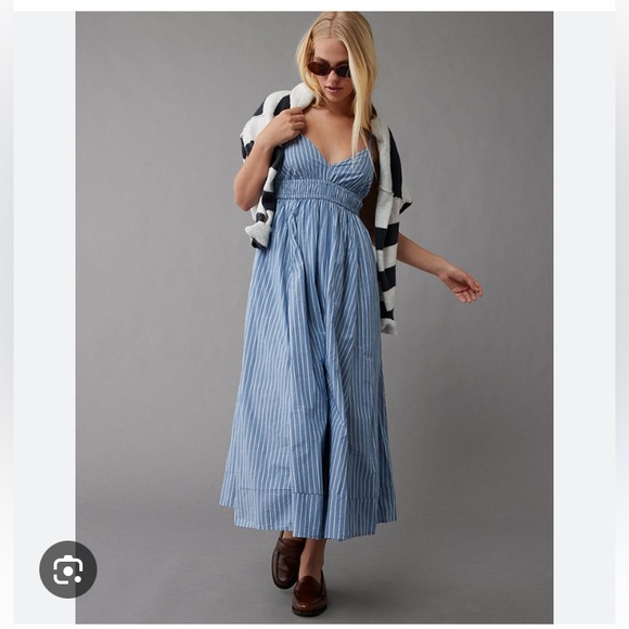 BNWT American Eagle Poplin Dress Blue Stripe - Picture 1 of 1